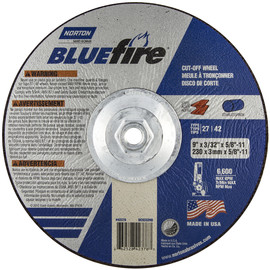 Norton® 9" X 3/32" X 5/8" - 11" BlueFire® Extra Coarse Grit Zirconia Alumina Type 27/42 Depressed Center Cut Off Wheel