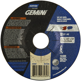 Norton® 4 1/2" X .125" X 7/8" Gemini® Extra Coarse Grit Aluminum Oxide Type 27/42 Depressed Center Cutting Wheel