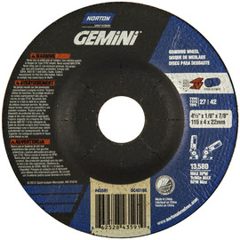 Norton® 4 1/2" X 1/8" X 7/8" Gemini® Extra Coarse Grit Aluminum Oxide Type 27 Depressed Center Combination Wheel