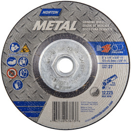 Norton® 5" X 1/4" X 5/8" - 11" Metal A AO Extra Coarse Grit Aluminum Oxide Type 27 Depressed Center Grinding Wheel