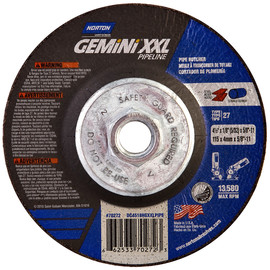 Norton® 4 1/2" X 1/8" X 5/8" - 11" Gemini® XXL Extra Coarse Grit Aluminum Oxide Type 27 Depressed Center Combination Wheel