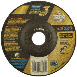 Norton® 5" X 1/4" X 7/8" Quantum3™ 20 Grit Ceramic Alumina Type 27 Depressed Center Grinding Wheel