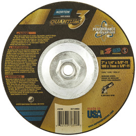 Norton® 7" X 1/4" X 5/8" - 11" Quantum3™ 20 Grit Ceramic Alumina Type 27 Depressed Center Grinding Wheel