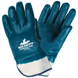 MCR Safety® Large Predator® Blue Nitrile Full Dip Coated Work Gloves With Blue Jersey Liner And Safety Cuff