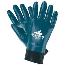 MCR Safety® Large Predalite® Blue Nitrile Full Dip Coated Work Gloves With Blue Interlock Liner And PVC Safety Cuff