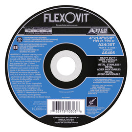 FlexOVit® 4" X 1/4" X 5/8" HIGH PERFORMANCE™ 24 - 30 Grit Aluminum Oxide Grain Type 27 Depressed Center Grinding Wheel