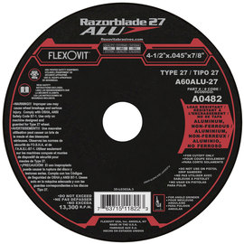 FlexOVit® 4 1/2" X .045" X 7/8" Razorblade 27® ALU 60 Grit Aluminum Oxide Grain Type 27 Depressed Center Cut Off Wheel