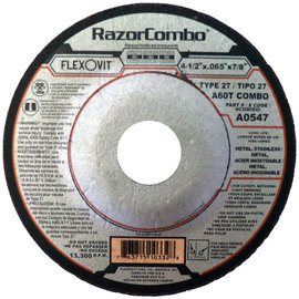 FlexOVit® 4 1/2" X .065" X 7/8" RazorCombo® 60 Grit Aluminum Oxide Grain Type 27 Depressed Center Cut Off Wheel