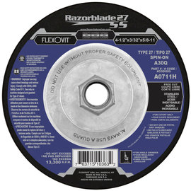 FlexOVit® 4 1/2" X 3/32" X 5/8" - 11 Razorblade 27® SS 30 Grit Aluminum Oxide Grain Type 27 Spin-On Depressed Center Cut Off Wheel