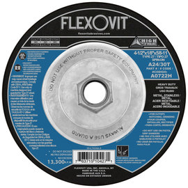 FlexOVit® 4 1/2" X 1/8" X 5/8" - 11 HIGH PERFORMANCE™ 24 - 30 Grit Aluminum Oxide Grain Type 27 Spin-On Depressed Center Grinding Wheel