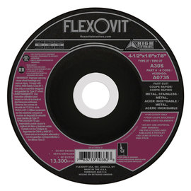 FlexOVit® 4 1/2" X 1/8" X 7/8" HIGH PERFORMANCE™ 30 Grit Aluminum Oxide Grain Type 27 Depressed Center Cut Off Wheel