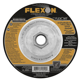 FlexOVit® 4 1/2" X 1/4" X 5/8" - 11 FLEXON® 24 Grit Zirconia Alumina Grain Type 27 Spin-On Depressed Center Grinding Wheel