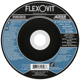 FlexOVit® 4 1/2" X 1/4" X 7/8" HIGH PERFORMANCE™ 24 - 30 Grit Aluminum Oxide Grain Type 27 Depressed Center Grinding Wheel