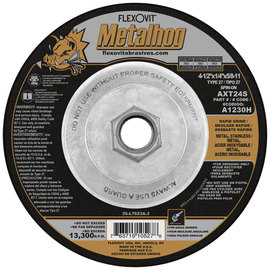 FlexOVit® 4 1/2" X 1/4" X 5/8" - 11 Metalhog® 24 Grit Premium Blend Grain Type 27 Spin-On Depressed Center Grinding Wheel