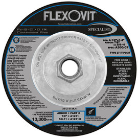 FlexOVit® 4 1/2" X 1/4" X 5/8" - 11 SPECIALIST® STAINLESS STEEL 30 Grit Aluminum Oxide Grain Type 27 Spin-On Depressed Center Grinding Wheel