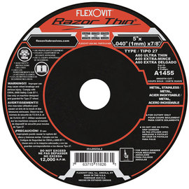 FlexOVit® 5" X .040" X 7/8" Razor Thin® 60 Grit Aluminum Oxide Grain Type 27 Depressed Center Cut Off Wheel