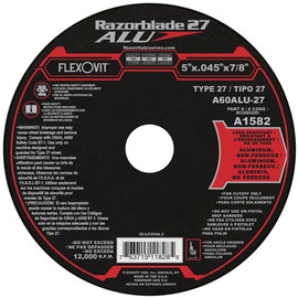 FlexOVit® 5" X .045" X 7/8" Razorblade 27® ALU 60 Grit Aluminum Oxide Grain Type 27 Depressed Center Cut Off Wheel