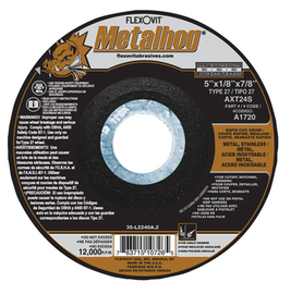 FlexOVit® 5" X 1/8" X 7/8" Metalhog® 24 Grit Premium Blend Grain Type 27 Depressed Center Grinding Wheel