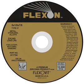 FlexOVit® 5" X 1/8" X 7/8" Black Gold® 24 Grit Zirconia Ceramic Grain Type 27 Depressed Center Grinding Wheel