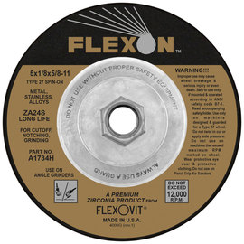 FlexOVit® 5" X 1/8" X 5/8" - 11 Black Gold® 24 Grit Zirconia Ceramic Grain Type 27 Spin-On Depressed Center Grinding Wheel