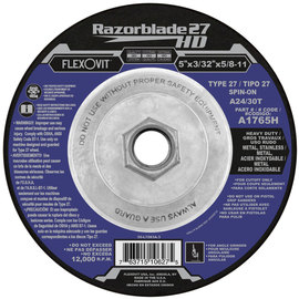 FlexOVit® 5" X 3/32" X 5/8" - 11 Razorblade 27® 24 - 30 Grit Aluminum Oxide Grain Type 27 Depressed Center Cut Off Wheel