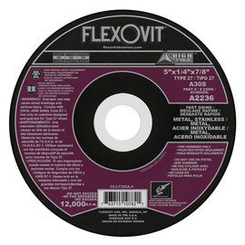 FlexOVit® 5" X 1/4" X 7/8" HIGH PERFORMANCE™ 30 Grit Aluminum Oxide Grain Type 27 Depressed Center Grinding Wheel