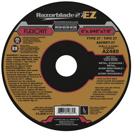 FlexOVit® 6" X .040" X 7/8" Razorblade 27® EZ 60 Grit Aluminum Oxide Grain Type 27 Depressed Center Cut Off Wheel