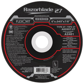 FlexOVit® 6" X .045" X 7/8" Razorblade 27® 60 Grit Aluminum Oxide Grain Type 27 Depressed Center Cut Off Wheel