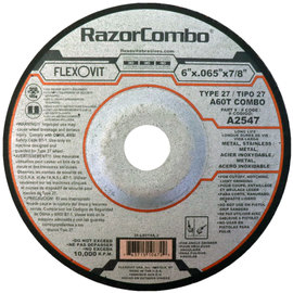 FlexOVit® 6" X .065" X 7/8" RazorCombo® 60 Grit Aluminum Oxide Grain Type 27 Depressed Center Cut Off Wheel