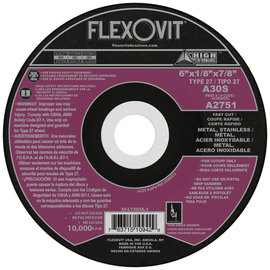 FlexOVit® 6" X 1/8" X 7/8" HIGH PERFORMANCE™ 30 Grit Aluminum Oxide Grain Type 27 Depressed Center Cut Off Wheel