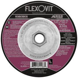 FlexOVit® 7" X 1/8" X 5/8" - 11 HIGH PERFORMANCE™ 30 Grit Aluminum Oxide Grain Type 27 Spin-On Depressed Center Cut Off Wheel