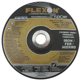 FlexOVit® 7" X 1/4" X 7/8" FLEXON® 16 Grit Zirconia Alumina Grain Type 28 Depressed Center Grinding Wheel