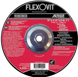 FlexOVit® 9" X 1/4" X 5/8" - 11 HIGH PERFORMANCE™ 30 Grit Aluminum Oxide Grain Type 27 Spin-On Depressed Center Grinding Wheel