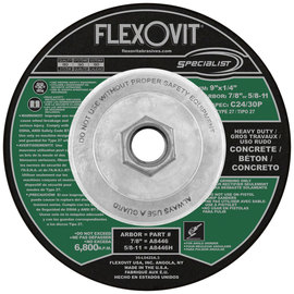 FlexOVit® 9" X 1/4" X 5/8" - 11 SPECIALIST® CONCRETE 24 - 30 Grit Silicon Carbide Grain Type 27 Spin-On Depressed Center Grinding Wheel