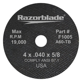 FlexOVit® 4" X .040" X 5/8" Razorblade® 60 Grit Aluminum Oxide Grain Type 1 Cut Off Wheel