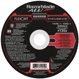 FlexOVit® 4 1/2" X .045" X 7/8" Razorblade® ALU 60 Grit Aluminum Oxide Grain Type 1 Cut Off Wheel