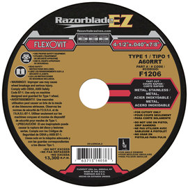 FlexOVit® 4 1/2" X .040" X 7/8" Razorblade® EZ 60 Grit Aluminum Oxide Grain Type 1 Cut Off Wheel