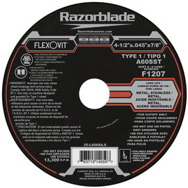 FlexOVit® 4 1/2" X .045" X 7/8" Razorblade® 60 Grit Aluminum Oxide Grain Type 1 Cut Off Wheel