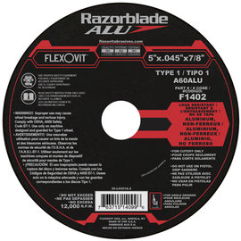 FlexOVit® 5" X .045" X 7/8" Razorblade® ALU 60 Grit Aluminum Oxide Grain Type 1 Cut Off Wheel