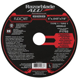 FlexOVit® 6" X .045" X 7/8" Razorblade® ALU 60 Grit Aluminum Oxide Grain Type 1 Cut Off Wheel