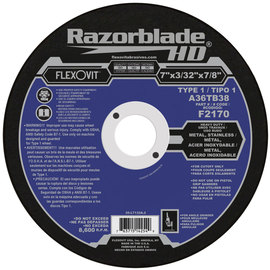 FlexOVit® 7" X 3/32" X 7/8" Razorblade® HD 36 Grit Aluminum Oxide Grain Type 1 Cut Off Wheel