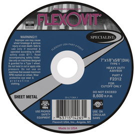 FlexOVit® 7" X 1/8" X 5/8" SPECIALIST® SHEETMETAL 30 Grit Aluminum Oxide Grain Type 1 Cut Off Wheel