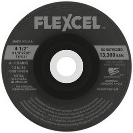 FlexOVit® 4 1/2" X 1/8" X 7/8" FLEXCEL® 12 - 36 Grit Aluminum Oxide Grain Type 27 Grinding Wheel