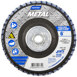 Norton® Metal 6" X 5/8" - 11 P60 Grit Type 27 Flap Disc