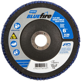 Norton® BlueFire 6" X 7/8" P40 Grit Type 29 Flap Disc