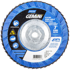 Norton® Gemini 7" X 5/8" - 11 P60 Grit Type 27 Flap Disc