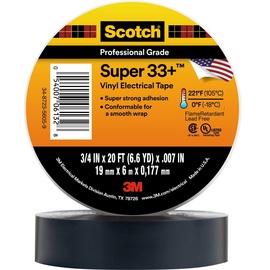 3M™ 0.75" X 20 ft Black Scotch® 7 mil PVC Electrical Tape