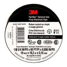 3M™ 0.75" X 60 ft Black PVC Electrical Tape