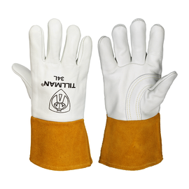 Tillman® Large Pearl And Bourbon Brown Top Grain Split Cowhide Unlined Palm And Foam Lined Back Lined MIG Welders Gloves