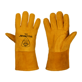 Tillman® Large Gold Reverse Grain Deerskin Unlined Palm, Cotton And Foam Lined Back Lined MIG Welders Gloves